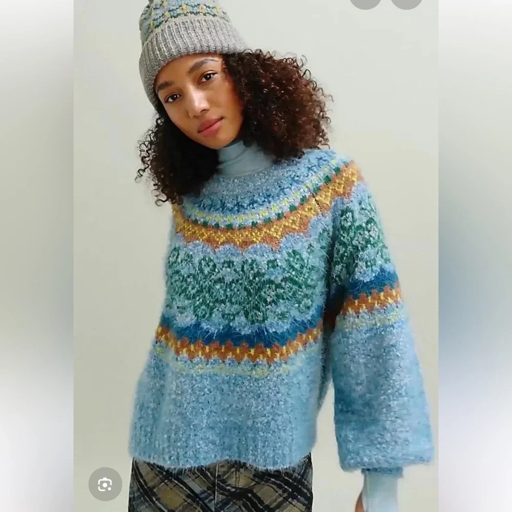 FREE PEOPLE Festive Frost Norway Sweater Sz M - Picture 6 of 7